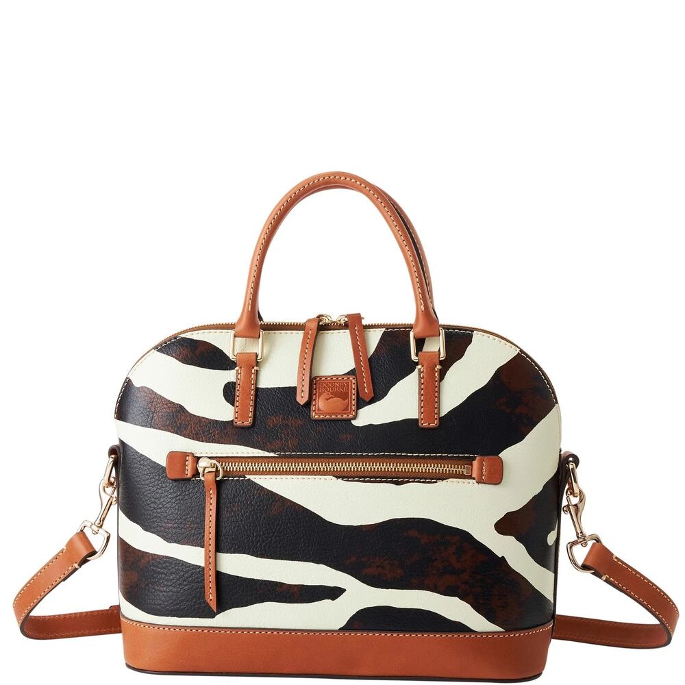 Dooney & Bourke Zebra Leather Domed Zip Satchel NWT